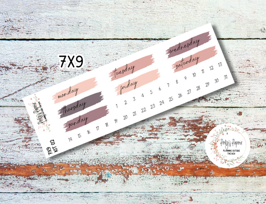 Blushing Blooms Brush Stroke Mixed Color Date Covers Colorful Planner Stickers for Various Planners Kit 02, Days of the Week Date Cover, Redate Stickers