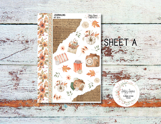 Cozy Fall Decorative Journal Planner Sticker Kit 20, All Planner Sizes, Fits Monthly, Weekly, and Daily Pages, Creative Journaling, Journaling Kit for Fall, Autumn, Leaves and Flowers