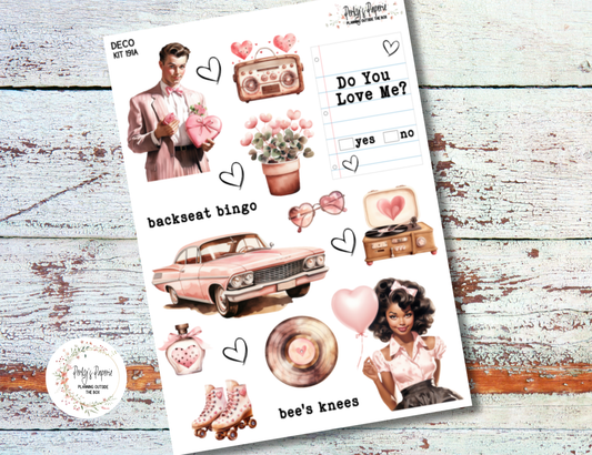 Retro Valentine Sticker Kit 191 – 1950s Vintage Love Aesthetic, Rockabilly Date Night Deco Stickers, Pink Retro Planner & Journaling Stickers for Scrapbooking