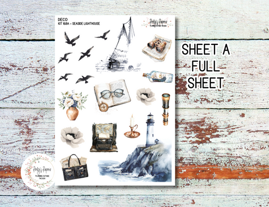 Seaside Lighthouse Full Sheet Deco Planner Stickers Kit 168, Decorative Planning, Journaling Stickers, Junk Journal, Planner Stickers
