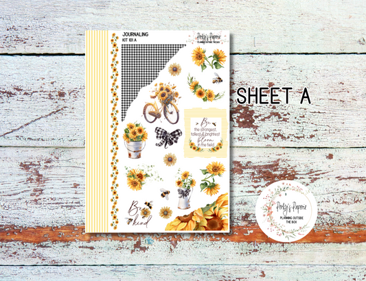 Sunflower, Buffalo Check and Bees Fall Decorative Journal Planner Sticker Kit 101, All Planner Sizes, Monthly, Weekly, Daily and Functional