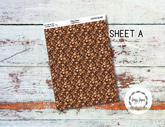Washi Paper Tearable Stickers - Mocha Mousse 159 Coffee Beans and Script Washi