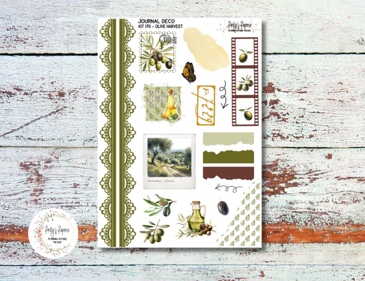 Olive Harvest in Tuscany Journal Deco Sticker Sheet – Kit #170 | Aesthetic Planner Stickers | Fits All Planners