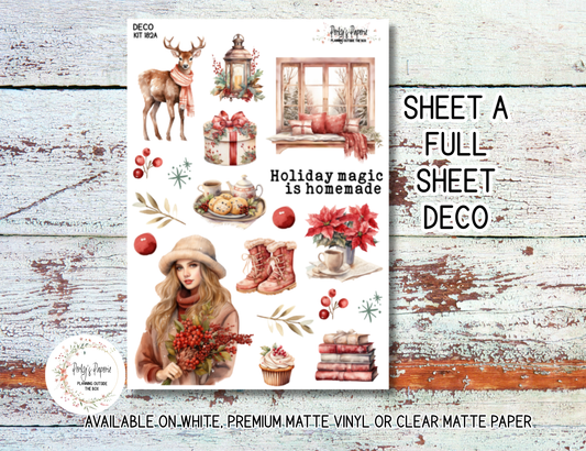 Holiday Magic Christmas Planner Stickers | Cozy Winter Journal Stickers Kit 182 | Poinsettia & Fireplace Deco Sticker Kit for Journaling, Scrapbooking & Planners