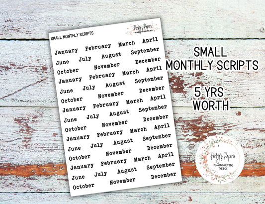 Typewriter Font Monthly Script Stickers | Large & Small Planner Stickers for Redating Planners  Great for A6 B6 A5 7x9 Planner Set Up