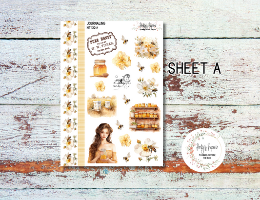 Honey Bee Fields Vintage Planner Sticker Kit – 132 Watercolor Stickers for Journaling & Planning | Fits A5, B6, Bullet Journals | Matte or Clear Paper