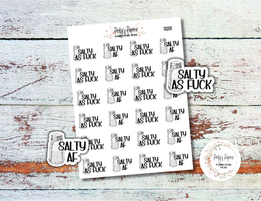 Salt AF/Salty As F*@k Sassy Snarky Quote Planner Sticker, Verbally Embellish Your Journal or Planner - Quarter Sheet