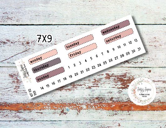 Blushing Blooms Stitched Box Mixed Color Date Covers Colorful Planner Stickers for Various Planners Kit 02,  Days of the Week Date Cover, Redate Stickers
