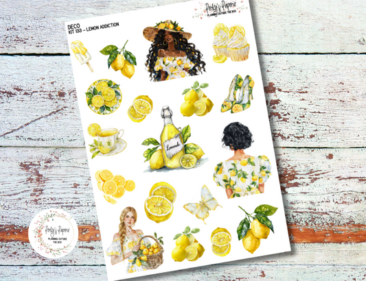 Full Sheet Deco Planner Stickers Kit 133 Lemon Addiction, EC, HP, Hobonichi, Makselife, Take a Note and Hemlock & Oak