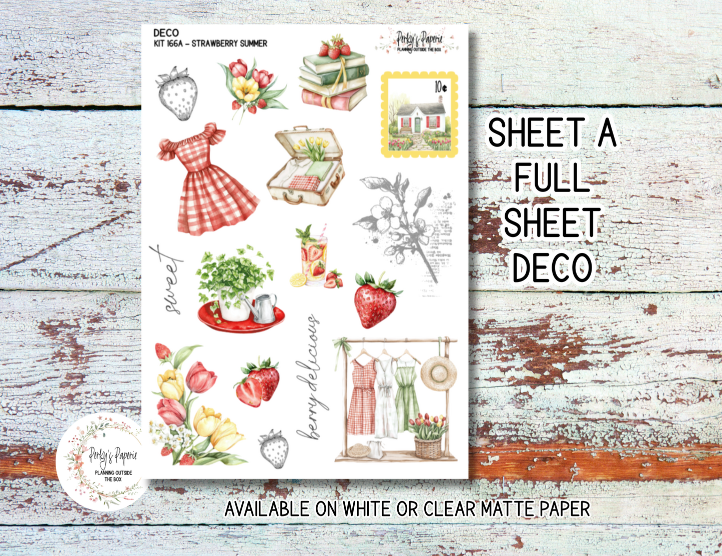 Strawberry Summer Sticker Sheets # 166 – Cute & Aesthetic Planner Stickers