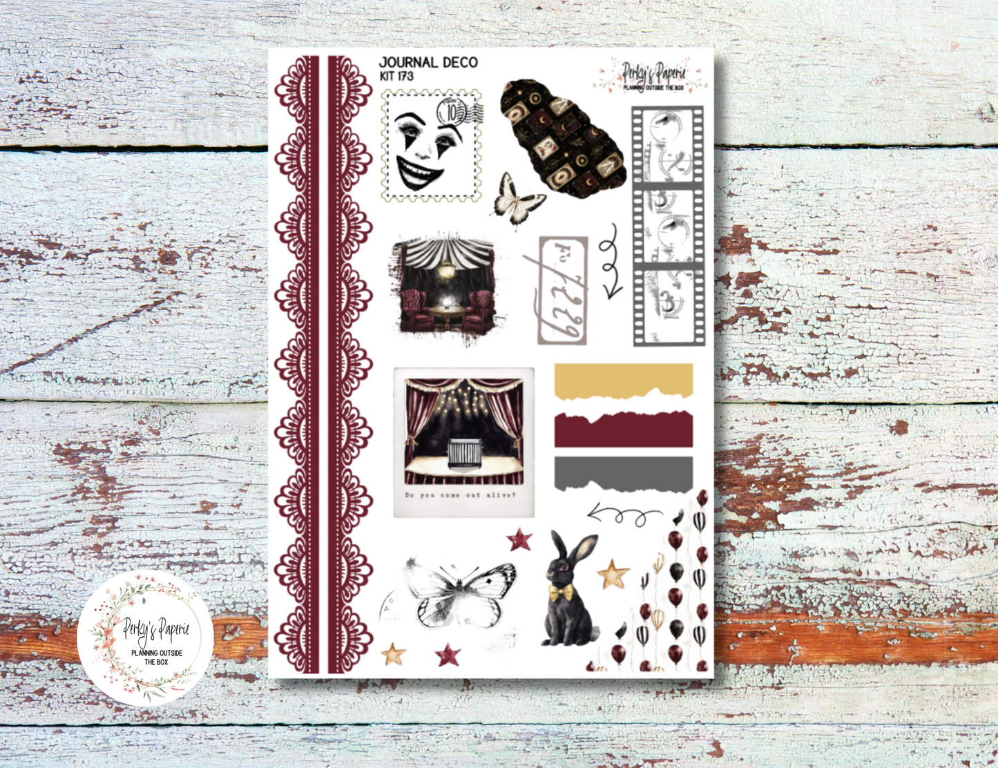 Sinister Carnival Journal Deco Sticker Sheet – Kit #173 | Aesthetic Planner Stickers | Fits All Planners