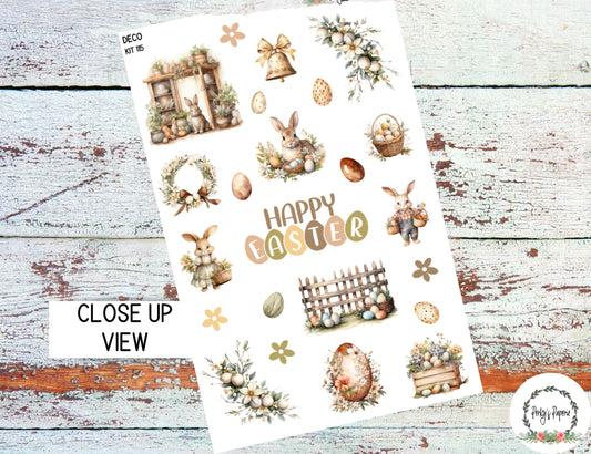 Rustic Easter Full Sheet Deco Stickers - Kit #115  Vintage Easter and Spring Planner Stickers For All Planner Types