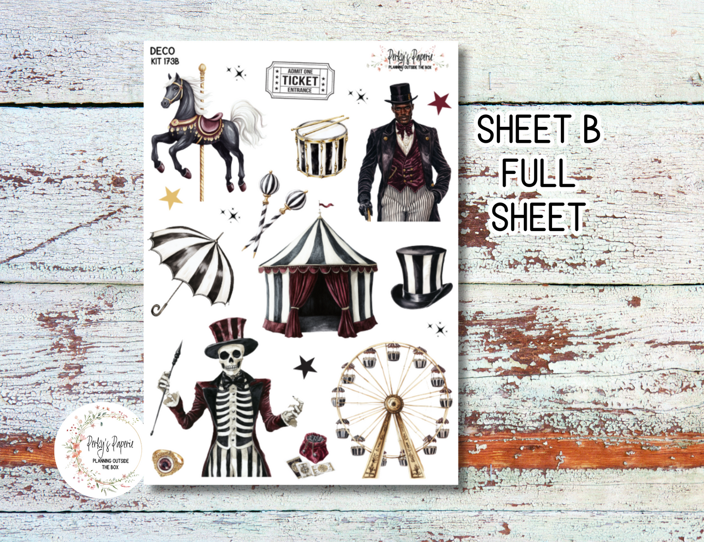 Sinister Carnival Full Sheet Deco Planner Stickers Kit 173, Decorative Planning, Journaling Stickers, Junk Journal, Planner Stickers