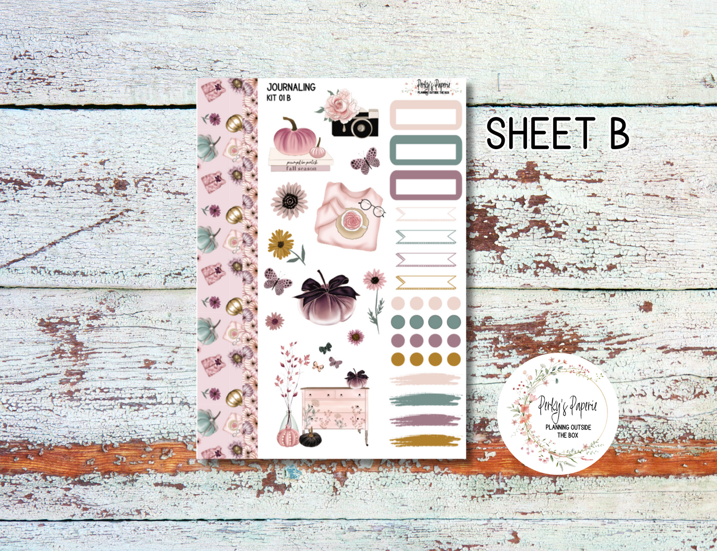 Pink Elegant Pumpkin Journal, Scrapbook, Hobonichi Cousin Daily Planner Sticker Kit 01,  Weekly and Daily A5 Journaling Kit for Fall, Autumn, Elegant, Pumpkins