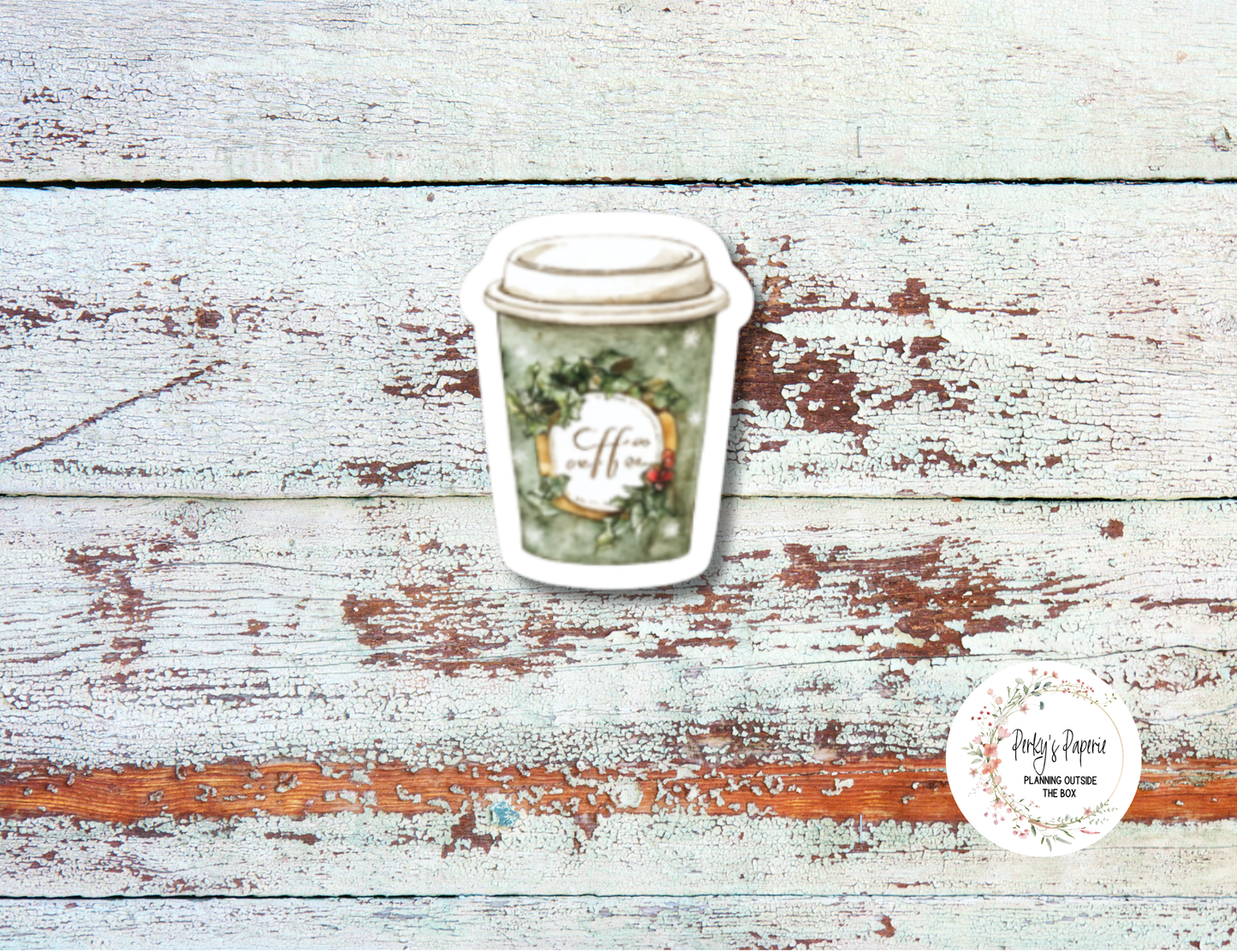 Christmas Coffee Cup Icon Planner Stickers in Small and Large - Coffee To Go, Christmas Theme Take Away Coffee Cups - Quarter Sheet