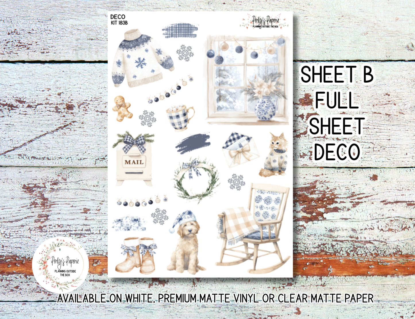 Blue Noel Christmas Planner Sticker Kit 183 | Cozy Winter Santa Stickers for Journaling, Planning & Scrapbooking