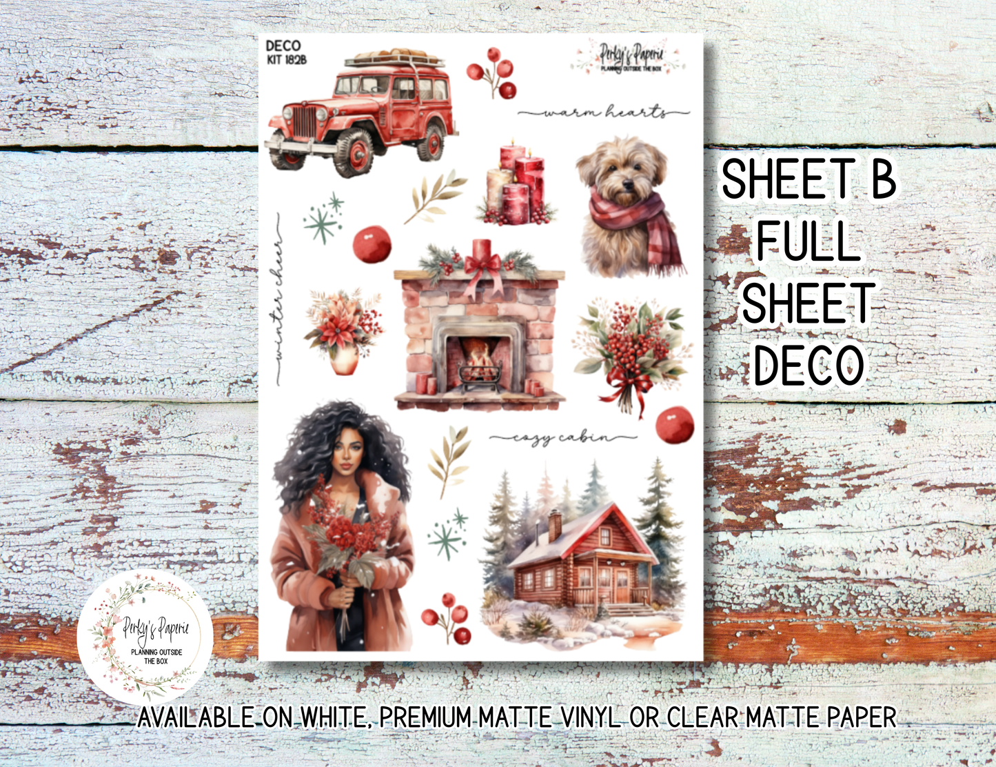 Holiday Magic Christmas Planner Stickers | Cozy Winter Journal Stickers Kit 182 | Poinsettia & Fireplace Deco Sticker Kit for Journaling, Scrapbooking & Planners