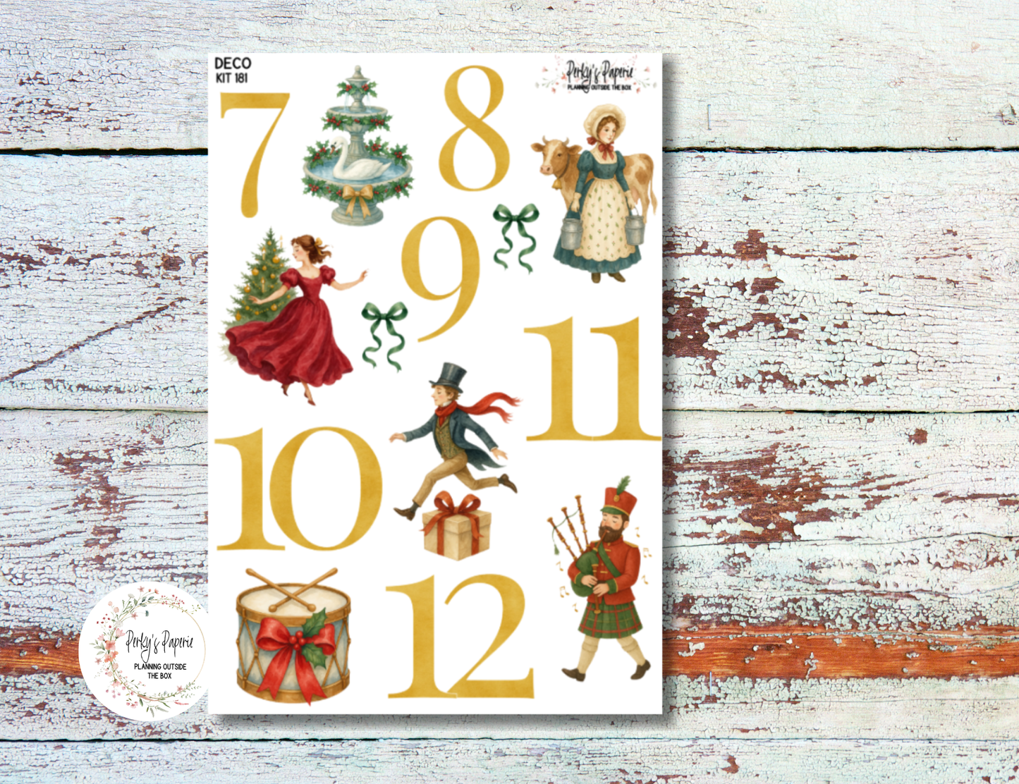 12 Days of Christmas Sticker Sheets for Journaling & Planners Kit 181 | Vintage Holiday and Christmas Deco Stickers Set