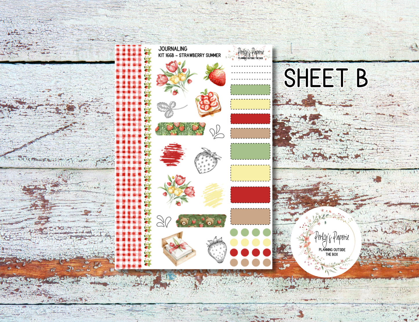 Strawberry Summer Journal, Scrapbook, Daily Planner Sticker Kit 166, Weekly and Daily Journaling Kit