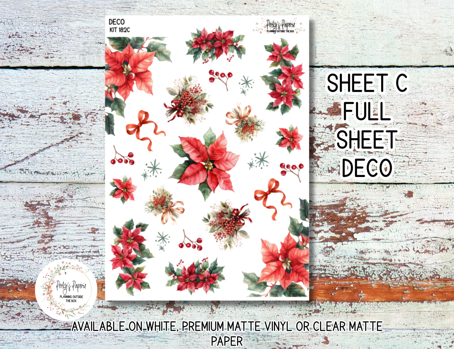Holiday Magic Christmas Planner Stickers | Cozy Winter Journal Stickers Kit 182 | Poinsettia & Fireplace Deco Sticker Kit for Journaling, Scrapbooking & Planners