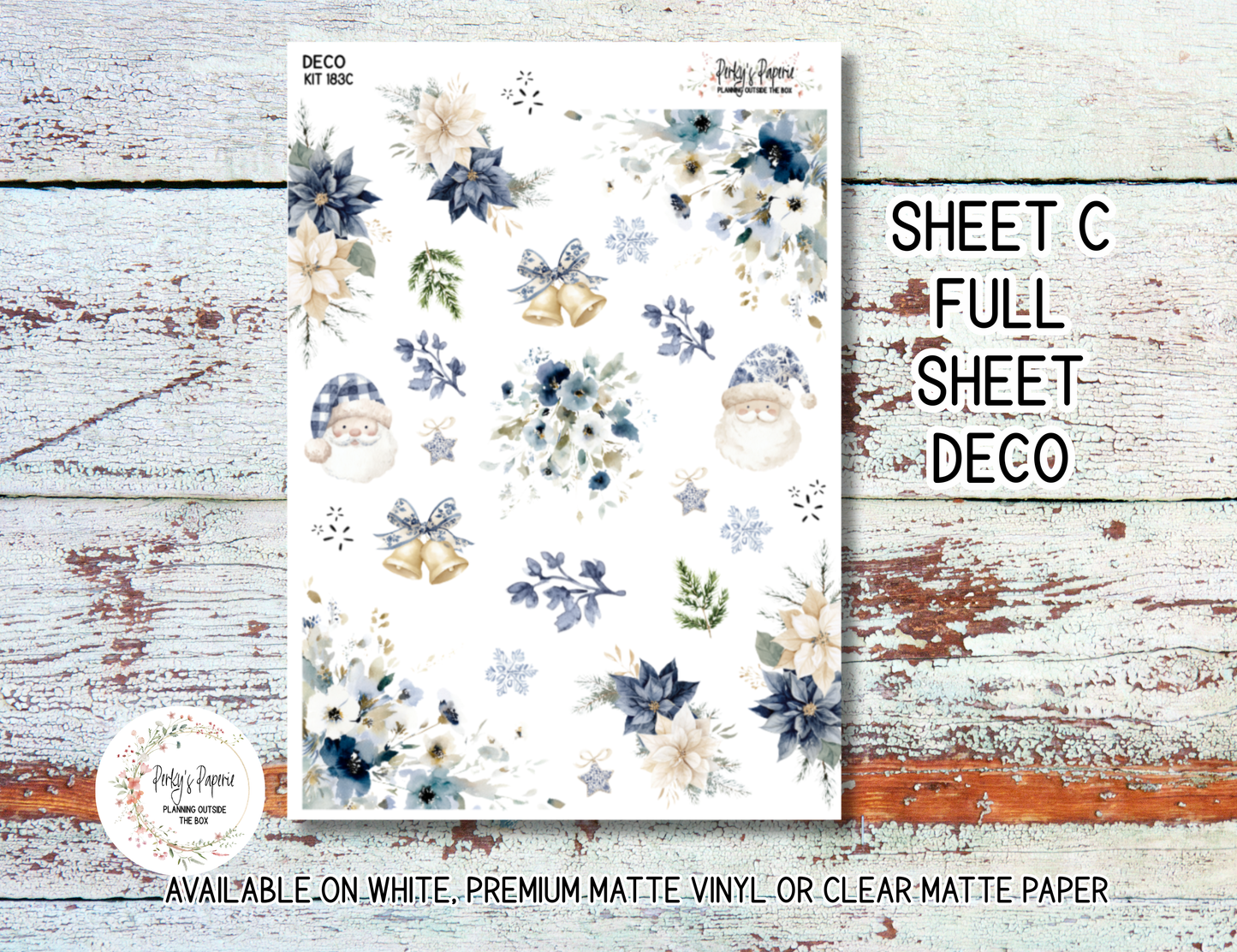 Blue Noel Christmas Planner Sticker Kit 183 | Cozy Winter Santa Stickers for Journaling, Planning & Scrapbooking