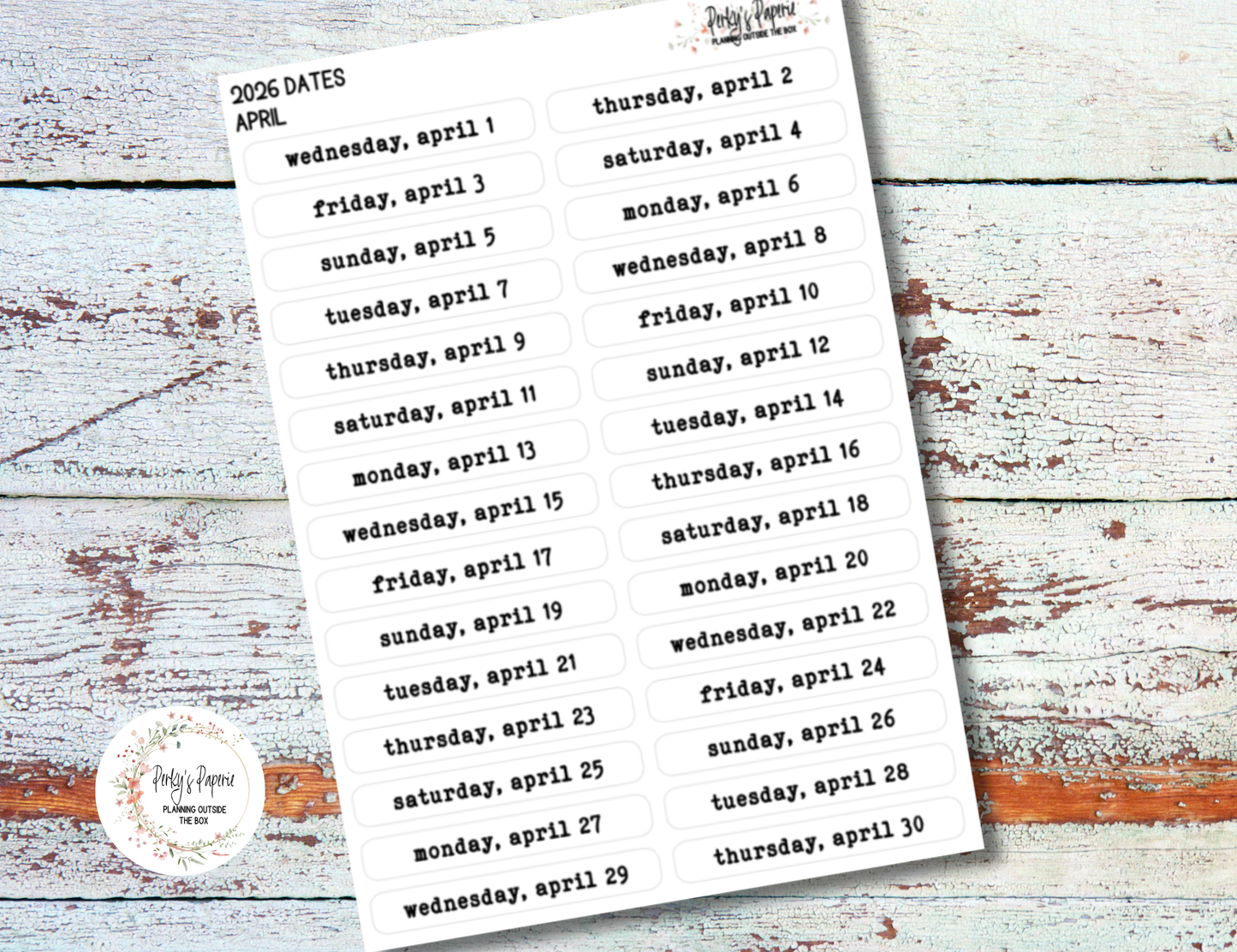 2026 Dates of the Month Label Stickers in Typewriter Font