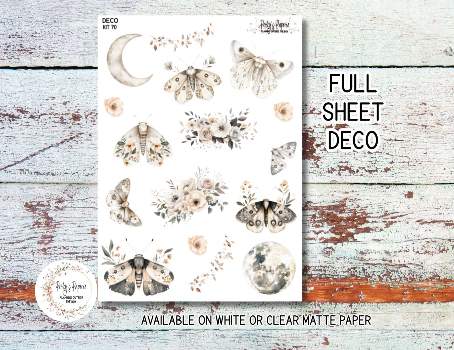 Boho Luna Moth and Florals #70 – Neutral  Planner Stickers Micro Kit