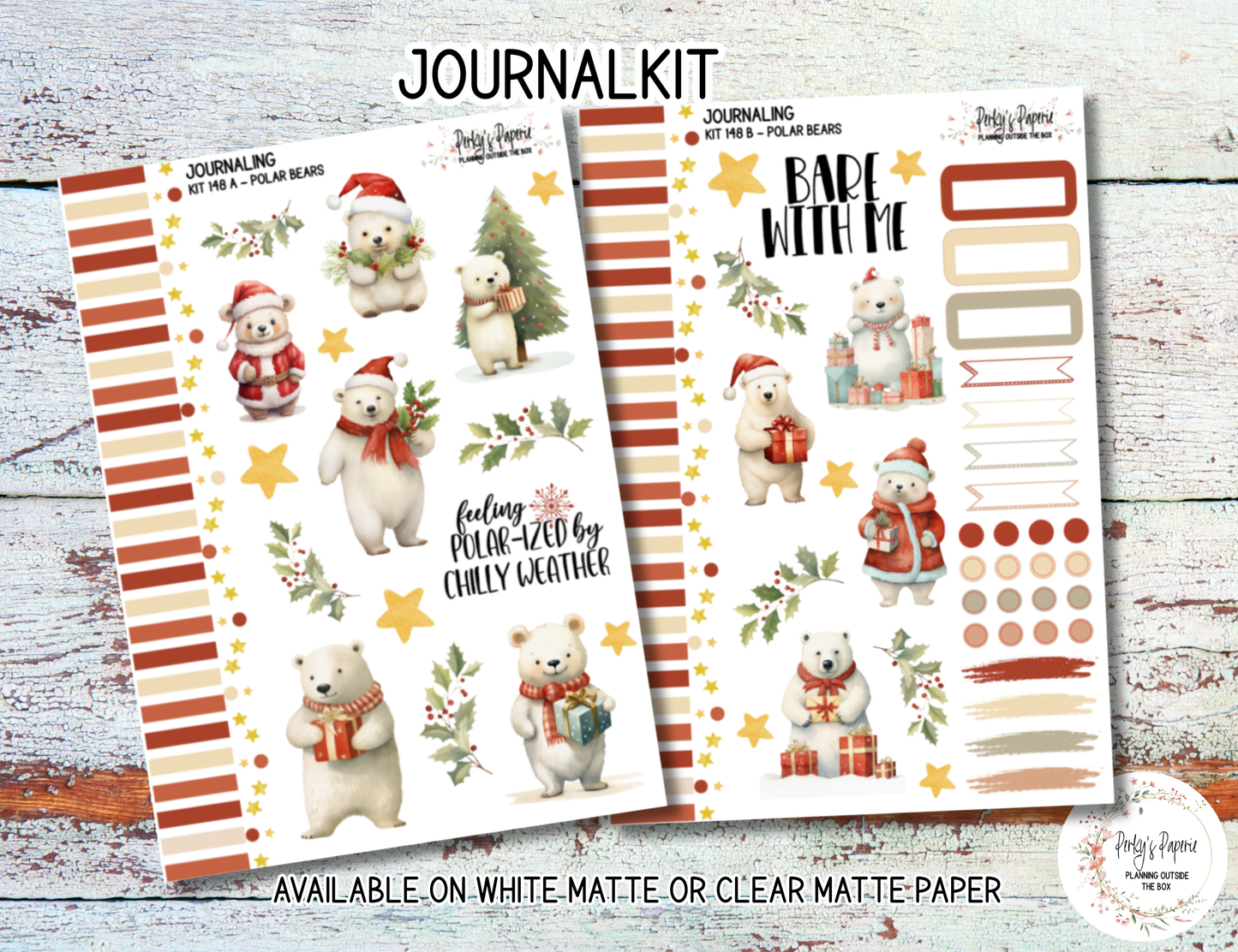 Polar Bear Christmas Sticker Kit 148 | Cozy Winter Planner Stickers | Cute Holiday Polar Bears | Decorative Journal Stickers for Any Planner