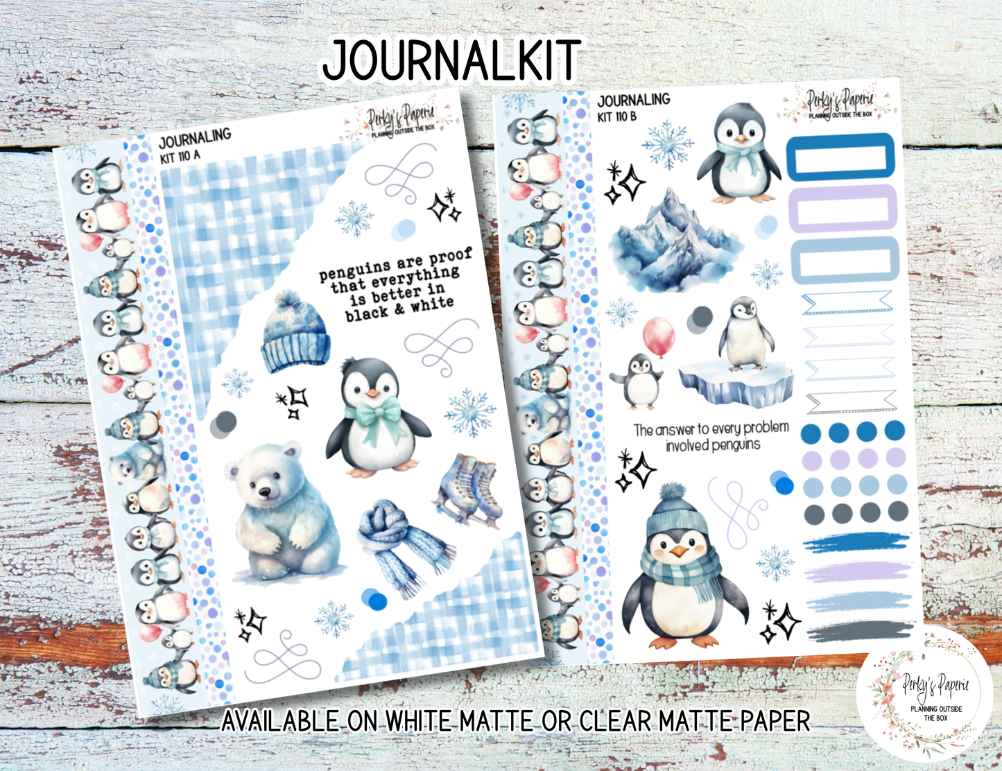 Winter Penguin Sticker Kit #110 | Journaling & Planner Stickers | Cute Arctic Animal Stickers for Scrapbooks, Journals, and Winter Planning