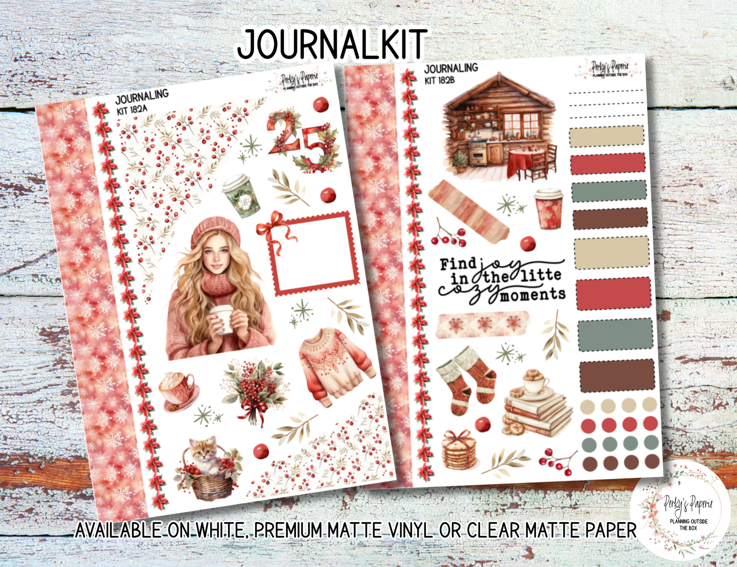 Holiday Magic Christmas Planner Stickers | Cozy Winter Journal Stickers Kit 182 | Poinsettia & Fireplace Deco Sticker Kit for Journaling, Scrapbooking & Planners