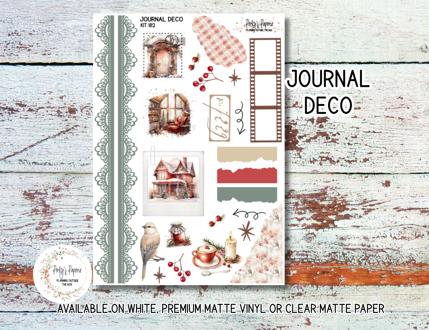 Holiday Magic Christmas Planner Stickers | Cozy Winter Journal Stickers Kit 182 | Poinsettia & Fireplace Deco Sticker Kit for Journaling, Scrapbooking & Planners