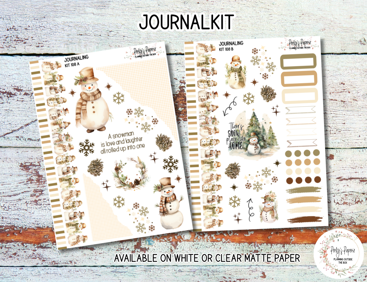Snowman Winter Journaling Sticker Kit 108 | Cozy Christmas Planner Stickers | Neutral Holiday Stickers for Journaling, Scrapbooking & Bujo