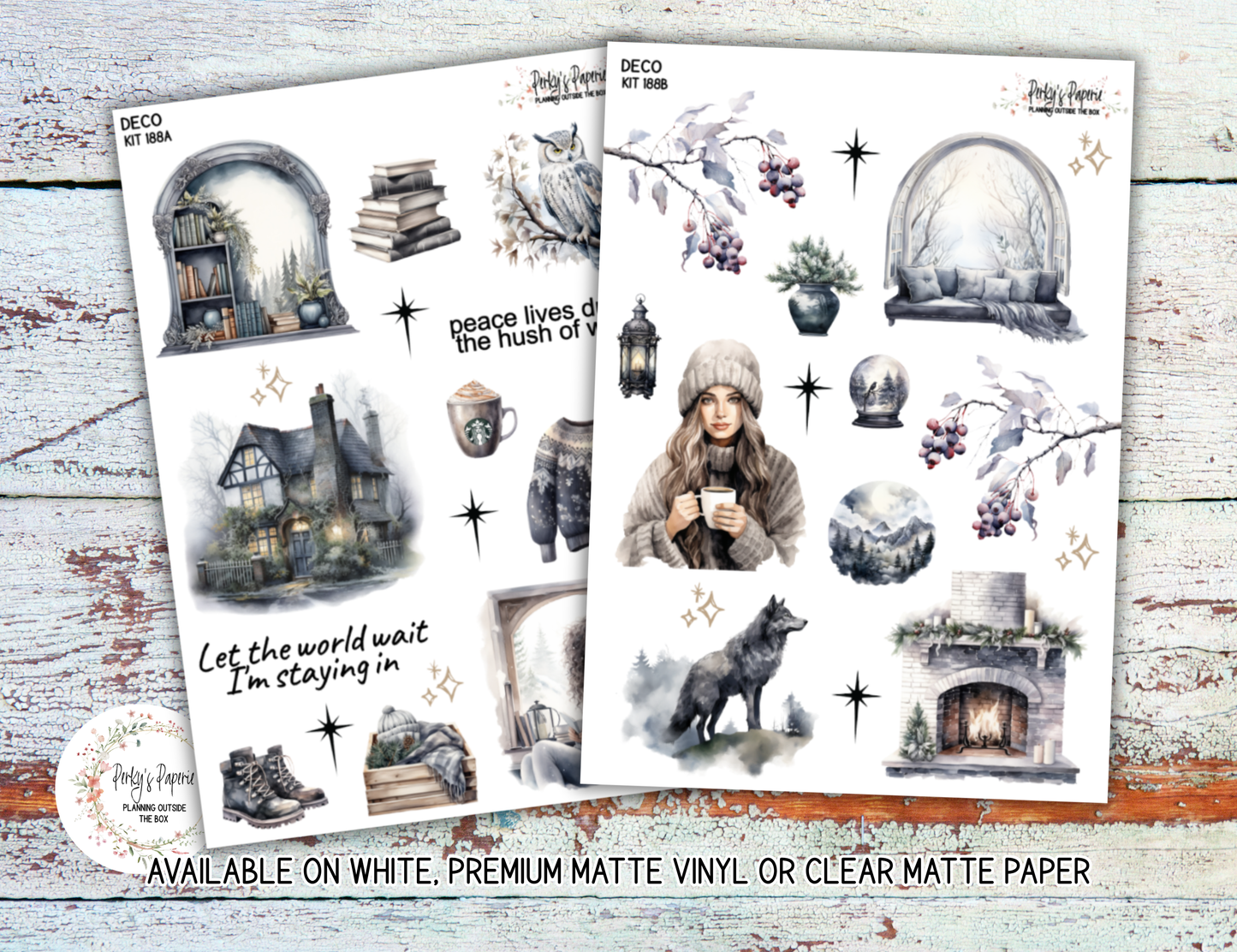 Gloomy Winter Day Planner Sticker Kit 188, Neutral Theme for Journaling, Cozy Planner Decor, Matte & Clear Vinyl Stickers