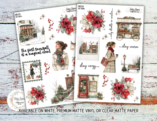 First Snowfall in the City Winter Journaling Sticker Kit 187 | Cozy Winter Planner Stickers | Snowy Town Sticker Sheet for Journals & Planners