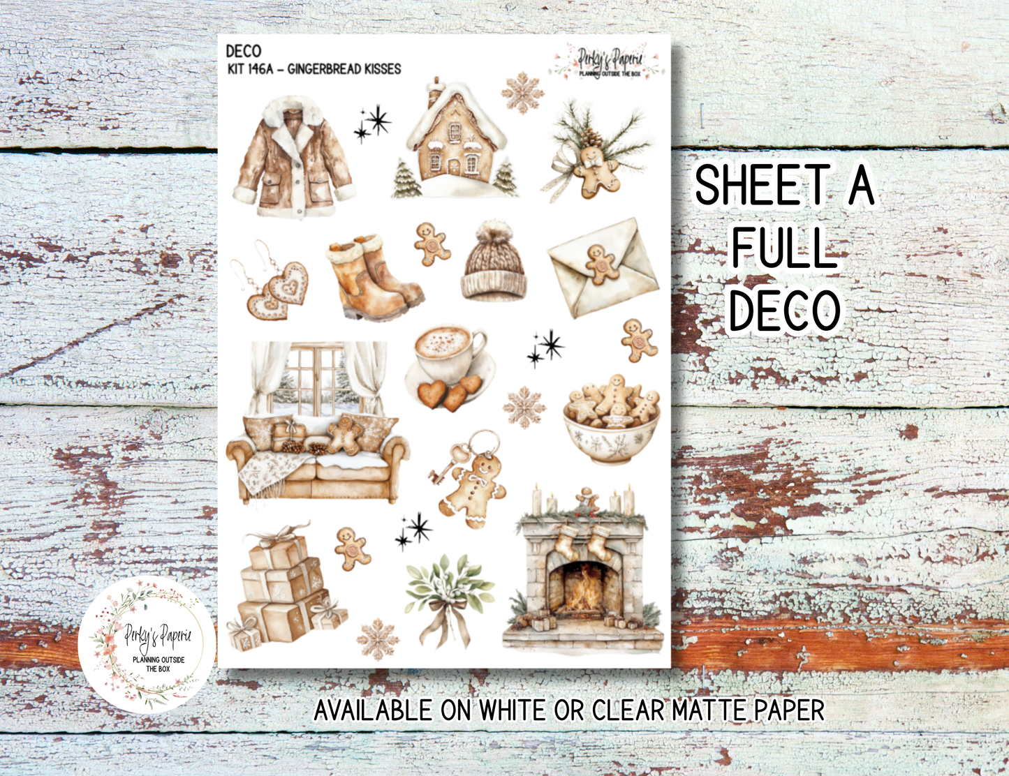 Gingerbread Kisses Christmas Planner Sticker Kit 146 | Cozy Winter Journal Stickers | Holiday Deco & Journaling Kit for Creative Paper Planners and Junk Journals