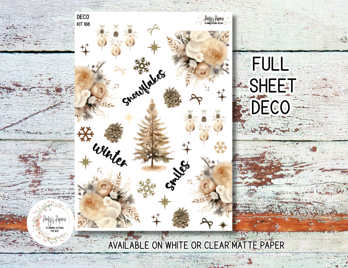 Snowman Winter Journaling Sticker Kit 108 | Cozy Christmas Planner Stickers | Neutral Holiday Stickers for Journaling, Scrapbooking & Bujo