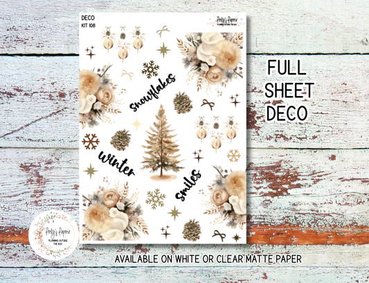 Snowman Winter Journaling Sticker Kit 108 | Cozy Christmas Planner Stickers | Neutral Holiday Stickers for Journaling, Scrapbooking & Bujo