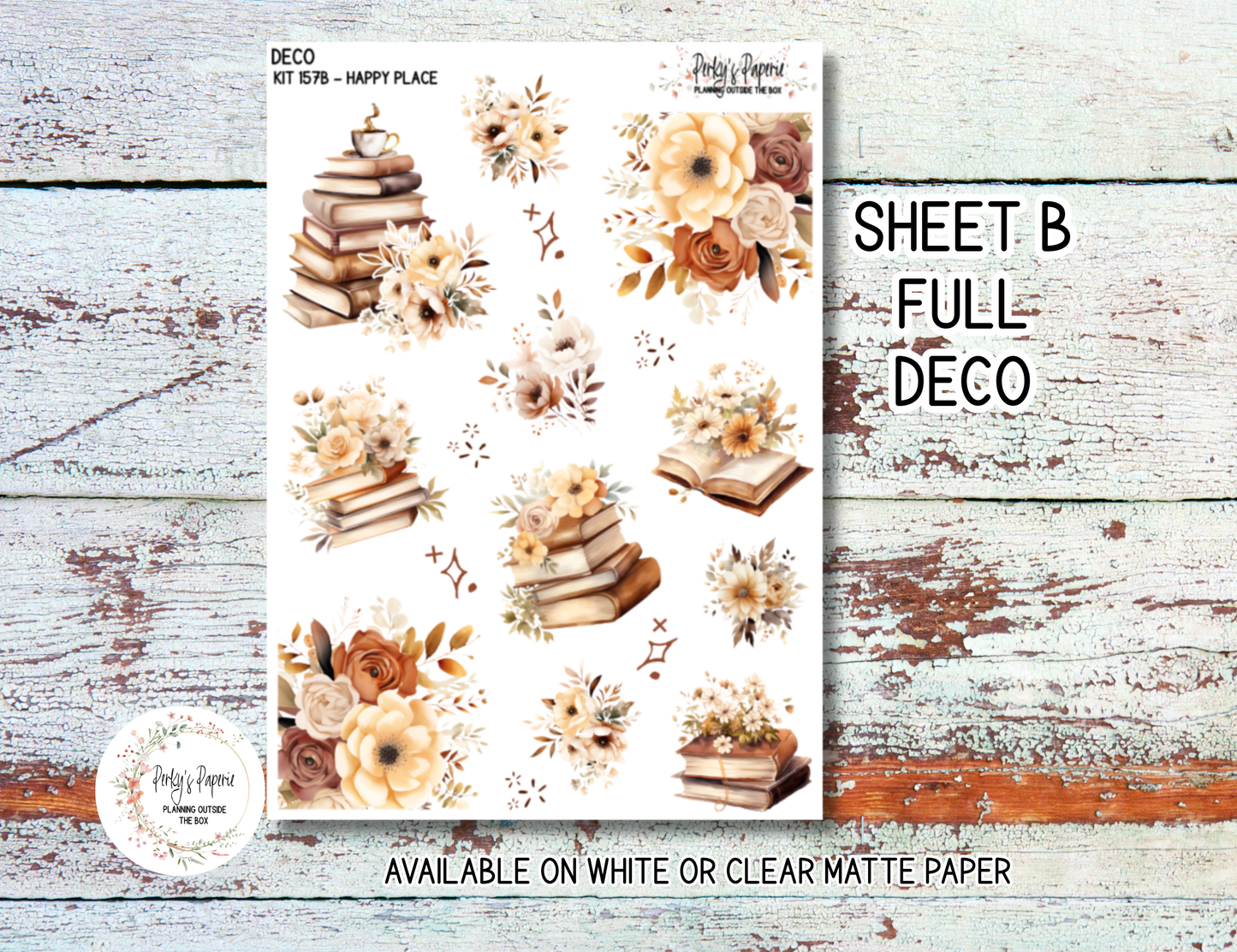 Happy Place Bookish Journaling Sticker Kit 157 | Cozy Reading Planner Stickers | Book Journal Stickers | Junk Journal & Bujo Supplies | White or Clear Matte