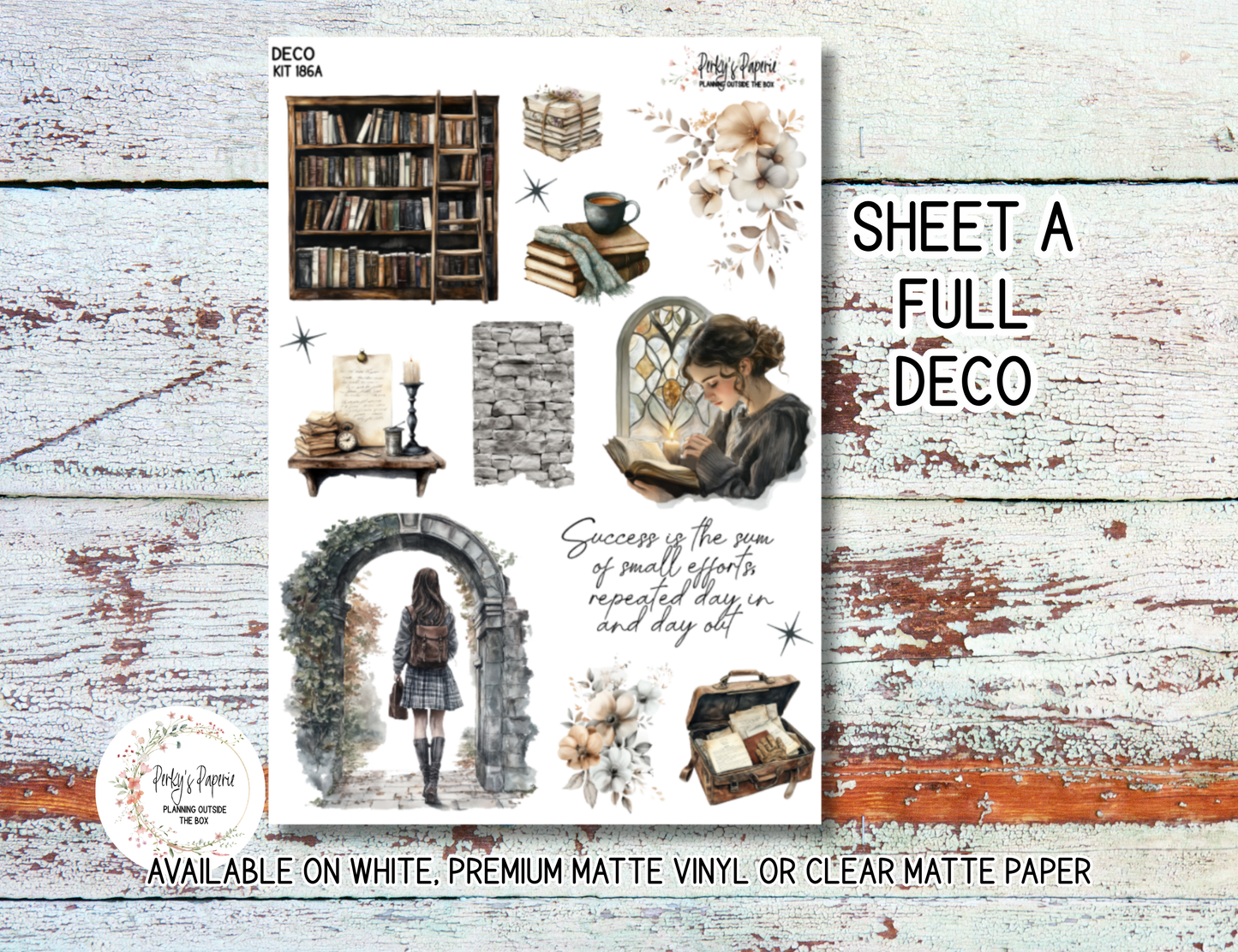 Bookbound Dreams Stickers Kit 186 | Dark Academia Planner Stickers | Vintage Library Journal Kit | Book Lover Aesthetic by Perky’s Paperie