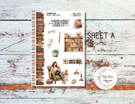 Bookish Journaling Sticker Kit 157 Happy Place, Planner Stickers for Journaling, Book Journal Stickers, Bujo and Junk Journaling