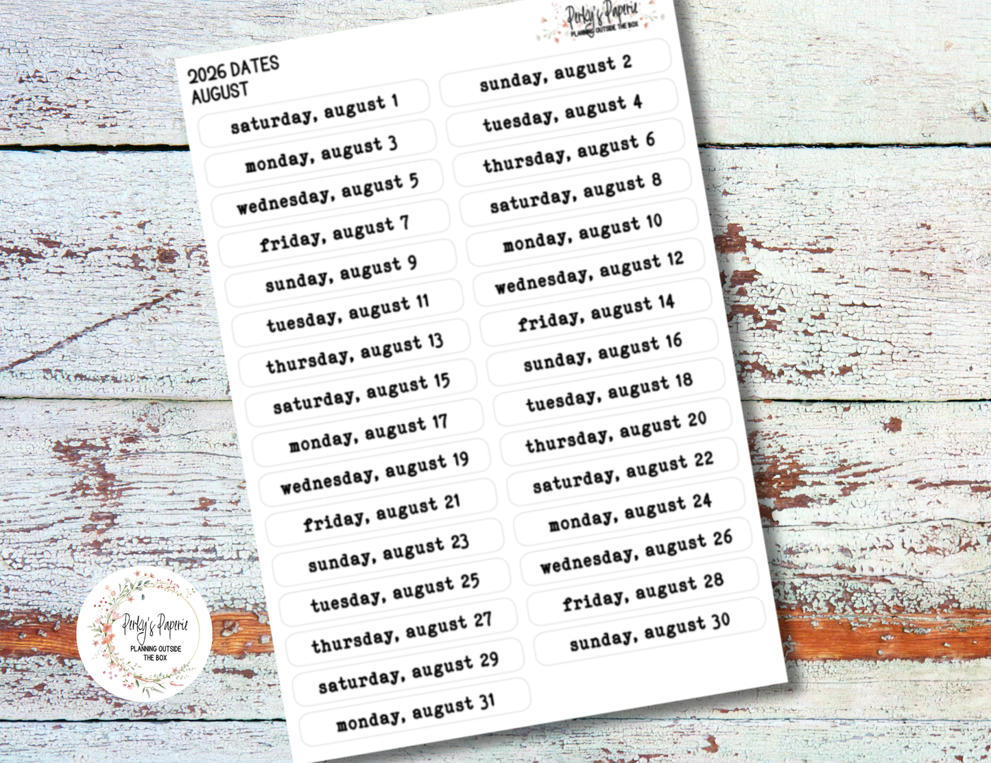 2026 Dates of the Month Label Stickers in Typewriter Font