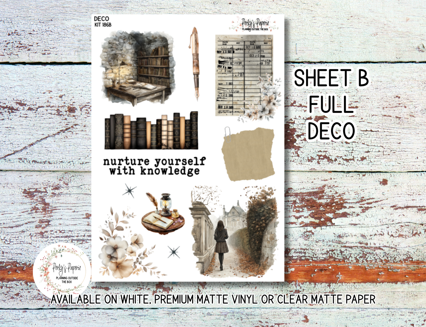 Bookbound Dreams Stickers Kit 186 | Dark Academia Planner Stickers | Vintage Library Journal Kit | Book Lover Aesthetic by Perky’s Paperie