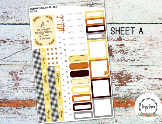 Hobonichi Cousin A5 Weekly Planning Decorative Sticker Kit 101 - Autumn Fall Sunflowers and Honey Bees