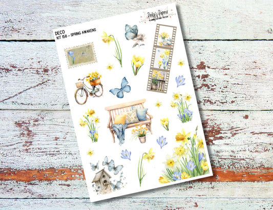Full Sheet Deco Planner Stickers of Daffodils and Crocus Flowers in Spring Awakens Kit #158, Decorative Stickers for All Planner Sizes