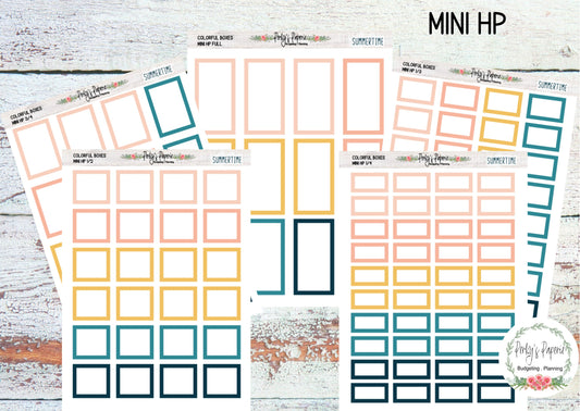 Summertime Mini HP Vertical Colorful Planner Boxes | Functional Planner Stickers | Budget Boxes | Planner Box Stickers
