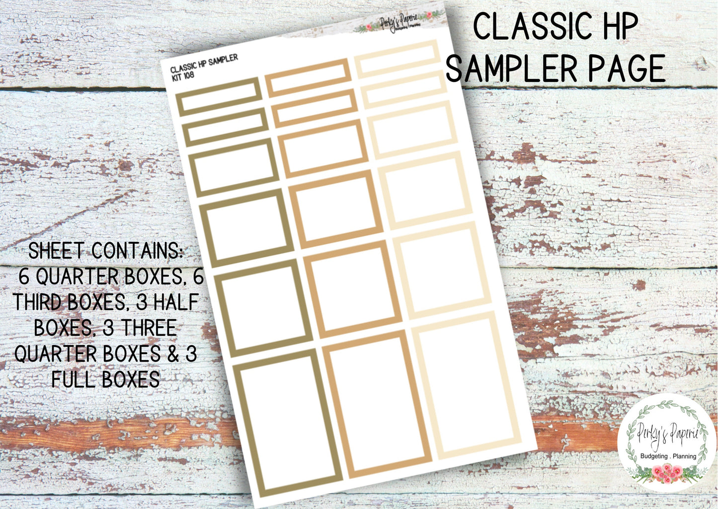 Classic HP Planner Box Sampler Page Kit 108, Neutral Boxes, Functional Planner Stickers, Planner Box Stickers, Colorful Planner Boxes, EC