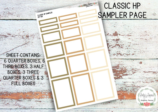 Classic HP Planner Box Sampler Page Kit 108, Neutral Boxes, Functional Planner Stickers, Planner Box Stickers, Colorful Planner Boxes, EC