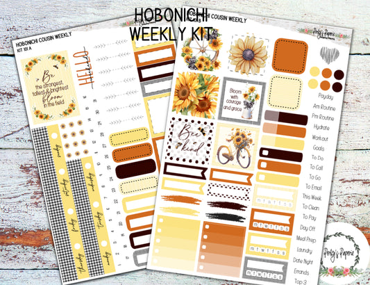 Hobonichi Cousin A5 Weekly Planning Decorative Sticker Kit 101 - Autumn Fall Sunflowers and Honey Bees