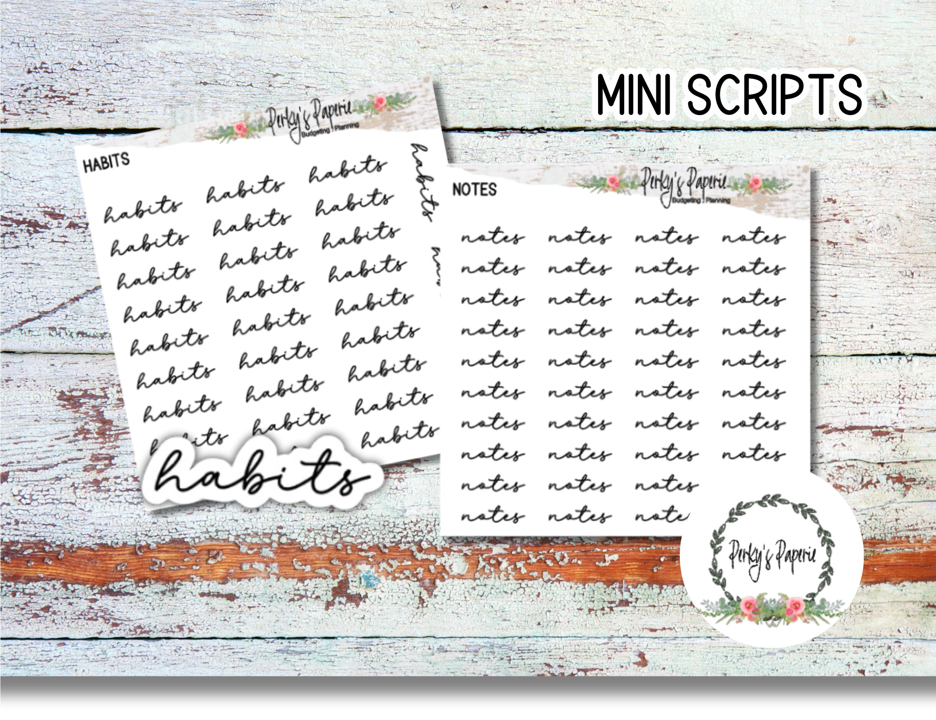 Mini Script Planner Stickers on Transparent Paper for Functional Plann ...