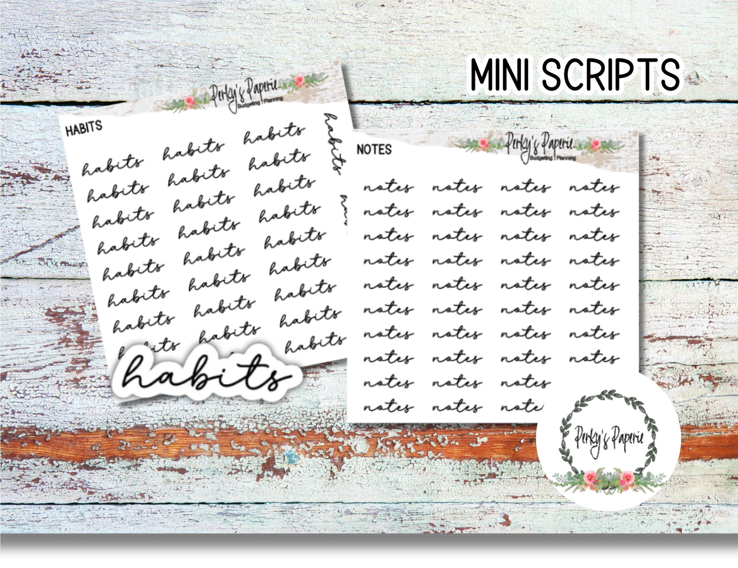 Mini Script Planner Stickers on Transparent Paper for Functional Planning, Script Stickers, Tiny Script Stickers
